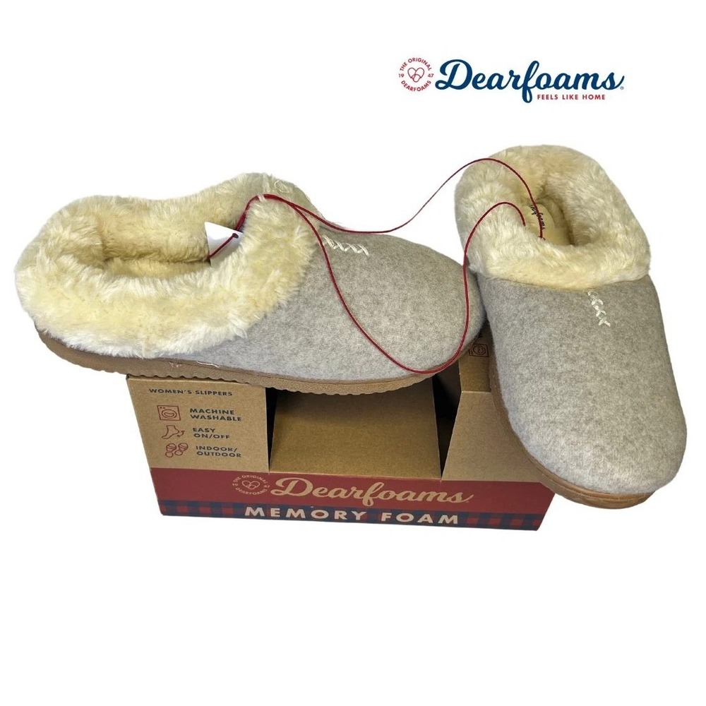 Dearfoams Womens Memory Foam Clog Slippers Oatmeal Heather Small 5-6 NEW - Picture 3 of 9